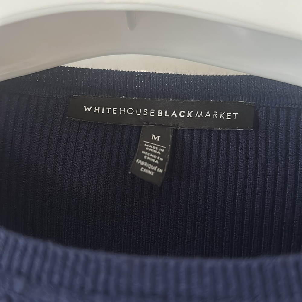 WHBM navy knit ribbed short sleeve crewneck sweater (M) - Picture 2 of 4